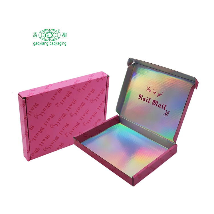 Kundenspezifisch bedruckte personalisierte Marken-E-Commerce-Wellpappe-Boxen kleine rosa holografische Versand-Mailer-Verpackungsbox mit Logo